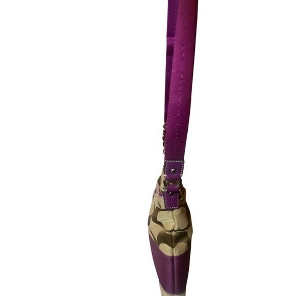 Coach Signature Stripe File Bag Monogram Canvas Purple Leather‎ Crossbody Bag - Picture 8 of 12